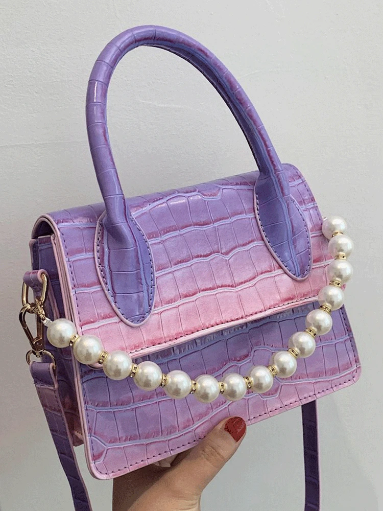 

Rainbow Vintage Cossbody Bags for Women Leather Messenger Bag Sac A Main Pearl Handbags Women Designer Flap Bag Shoulder Bags