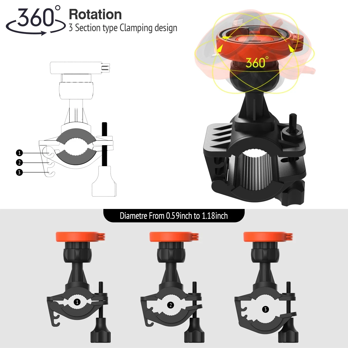 bike phone mount detachable adjustable 360° rotation with quick lock for iphone 11 pro max xr xs x samsung galaxy google pixel free global shippi