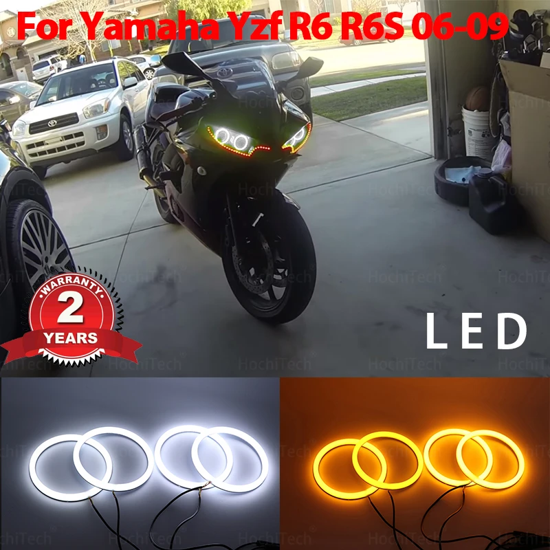 

Для Yamaha Yzf R6 2003-2005 R6S 2006-2009 хлопок обратный переключатель светодиодный двухцветный ангельский глаз белый янтарь указатель поворота