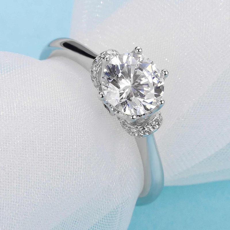 

ANZIW 925 Sterling Silver Moissanite Diamond 1.0CT Round Cut Elegant Engagement Rings Women Wedding Party For Jewelry Gifts