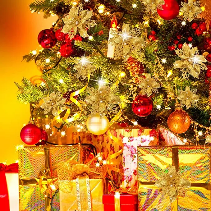 Искусственные Рождественские цветы 12 шт./лот украшение из блестящих цветов и