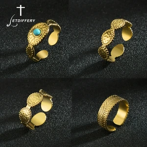 Letdiffery Boho 4 Style Stainless Steel Women Rings Vintage Geometric Open Ring Jewelry Dropshipping