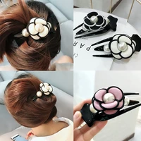 girl ponytail banana clip camellia pearls women fashion headwear delicate hair long hair barrettes elegant hair accessories