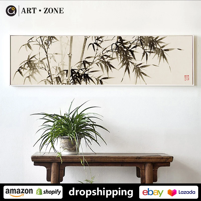 

Retro Chinese Ink Botanical Bamboo posters wall art for living room bedroom aesthetic boho wall decor prints Canvas paintings