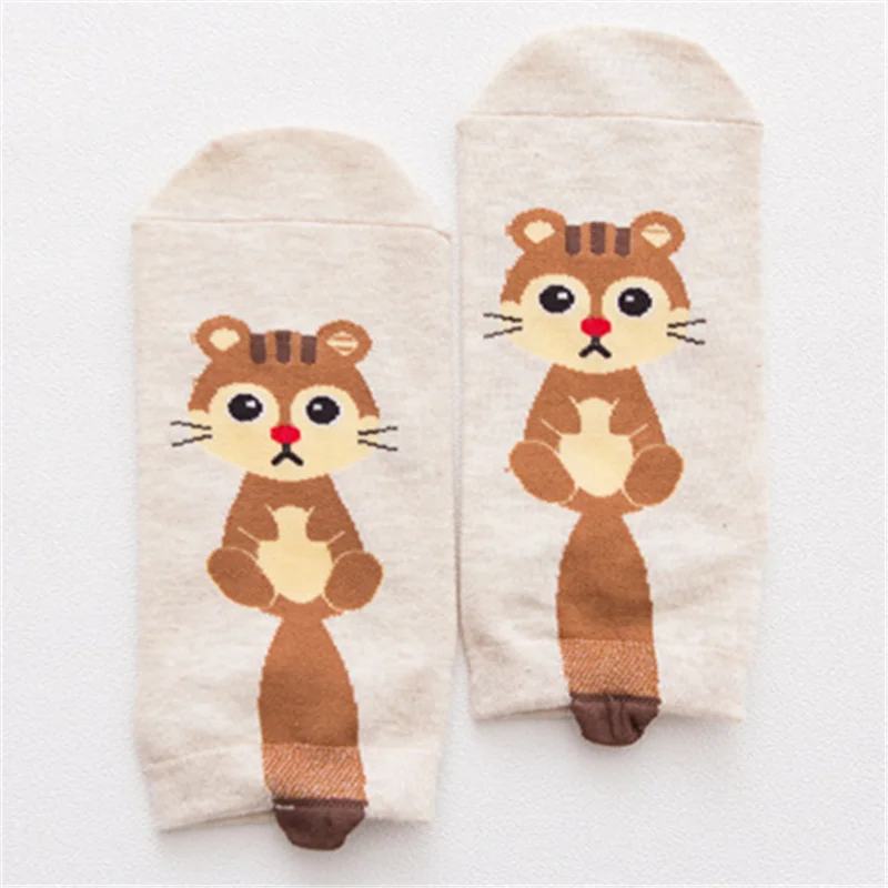 Long tail Beige Милая Одежда для девочек из хлопка с изображением лисы собаки цыпленок кот», «кролик» женские носки до голени смешные короткие носки Повседневное Pet Носки с рисунком «котята»; носки; Прямая поставка - Color: Long tail Beige