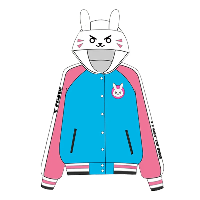 Толстовка OW D.va DVA осенне-зимняя толстовка с капюшоном на молнии кроличьими ушками