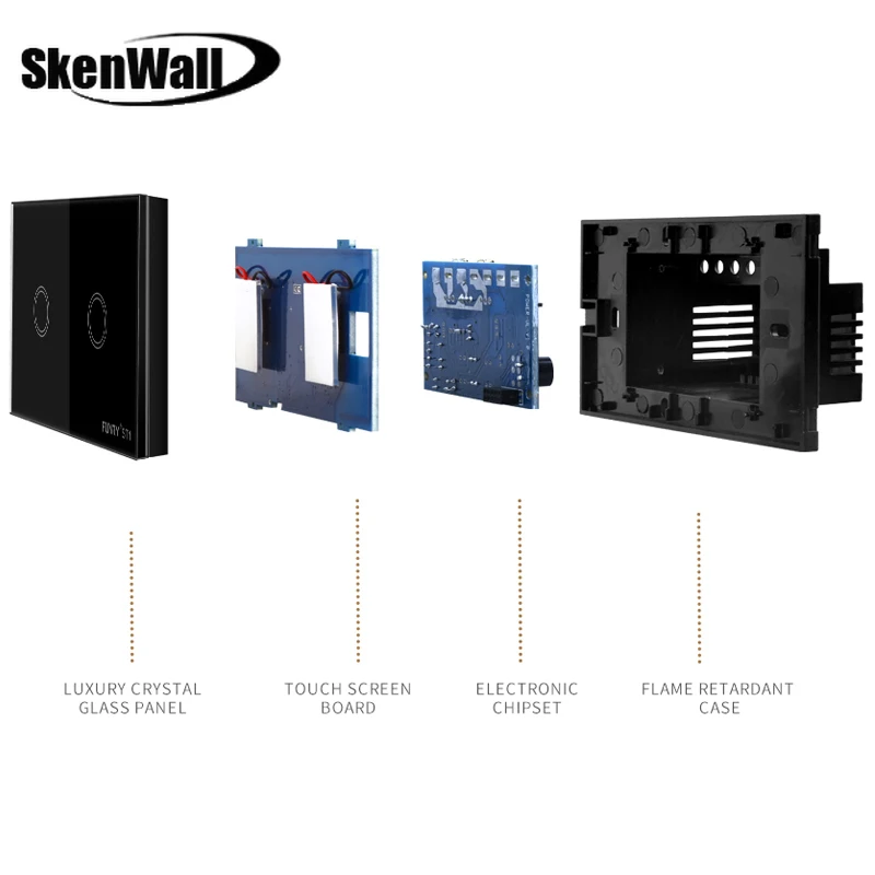 2Gang Wall Light Remote Control Black Touch Switch Luxury Crystal Glass Panel Led 110-240V 120*73*34mm US Standard | Обустройство