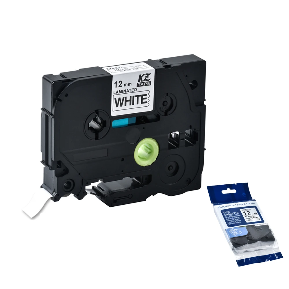 Этикетка World 12 мм черная на белом родном ленте совместимая с Brother P-touch TZe231 tze431 p-touch