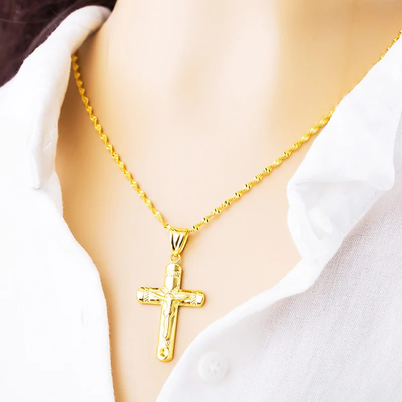 

Religious Jesus Cross Necklace for Men 2012 New Fashion 24K Gold Cross Pendent with 45cm Chain Necklace Jewelry Gifts for Women