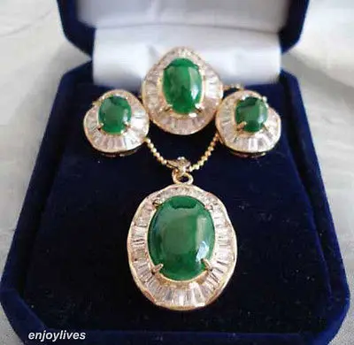 

new Style Hot sale*** Green Cubic Zirconia Pendant Necklace Earrings Ring Set Fashion Wedding Party Jewellery