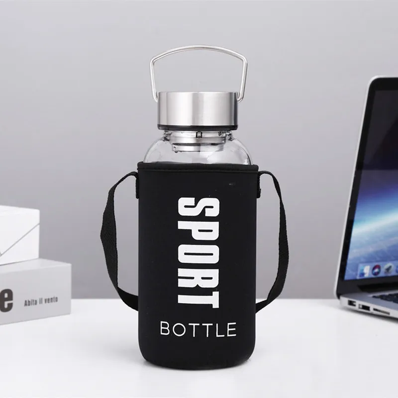

700ML/1000ML Stainless Steel Lid borosilicate glass Water Bottle with Tea Filter Travel Glass Tea Cup
