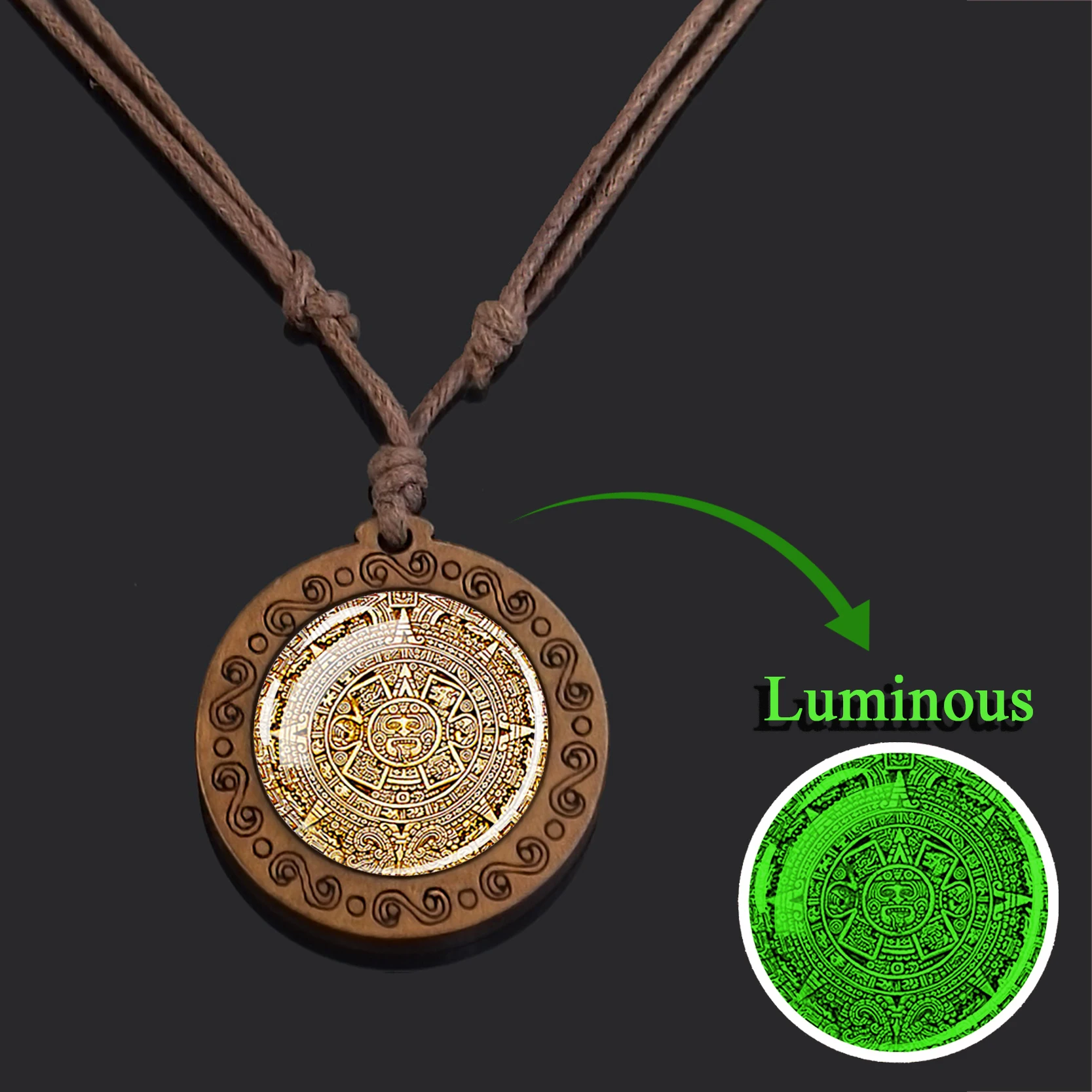 Эсспок Майский Календарь Ожерелье Винтажное Деревянное Мексиканское Светящееся Ацтекское Украшение Стеклянные Кабошоны Цепи Ожерелья Женский Подарок.