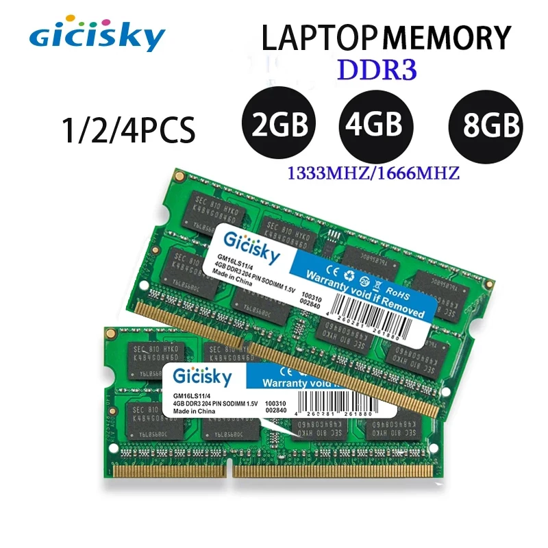 

1/2/4PCS Notebook DDR3 1333/1600MHZ Laptop RAM 2GB 4GB 8GB Notebook Memory Original Suitable for Apple Macbook Pro 09-12 Laptops