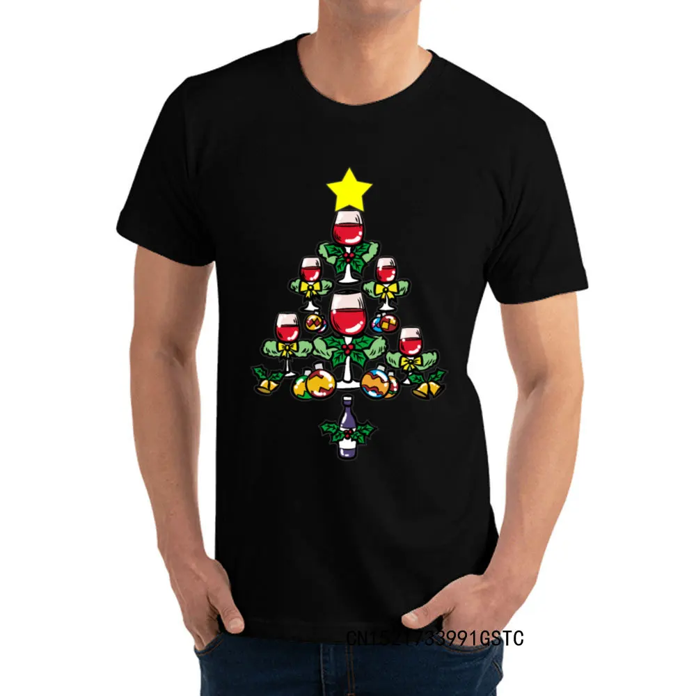 

WINE CHRISTMAS TREE Men's Newest Tops Tees Camisas O Neck NEW YEAR DAY Cotton Fabric Top T-shirts Fashionable Tee Shirt