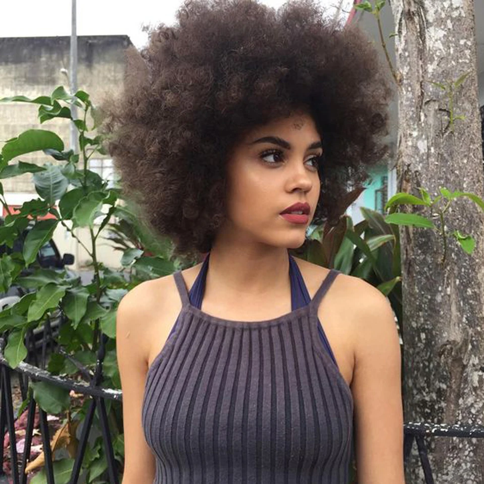 Дебютный парик из человеческих волос бразильский афро кудрявый FW2/30 коричневый