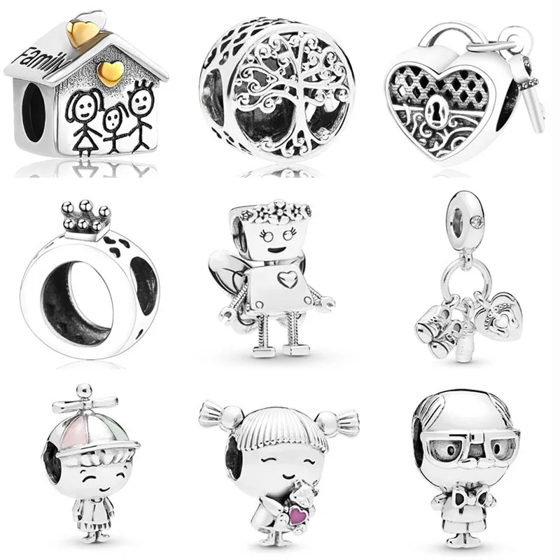

Amas 925 Sterling Silver Floral Bella Bot Family Tree Lock Baby Girl DIY Fine Beads Fit Original Charms Bracelet Jewelry