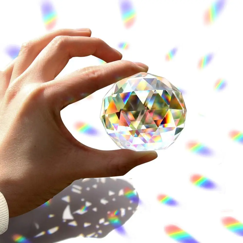 Clear Cut Crystal Suncatcher Ball Prisms Glass Sphere Faceted Gazing Ball For Window Sun Catchers Rainbow Maker Feng Shui Art