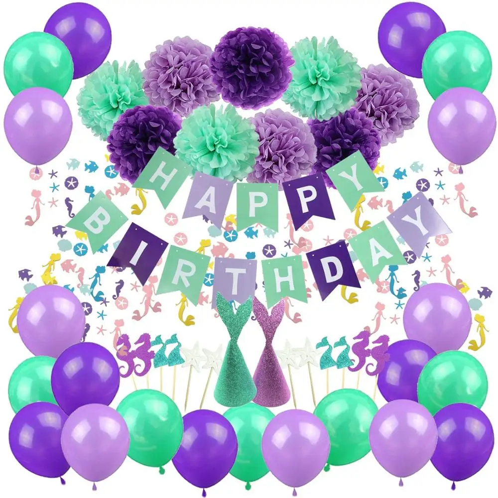 Русалочка вечерние шарики для украшения Pom цветы кексов шляпы цветные конфетти 80