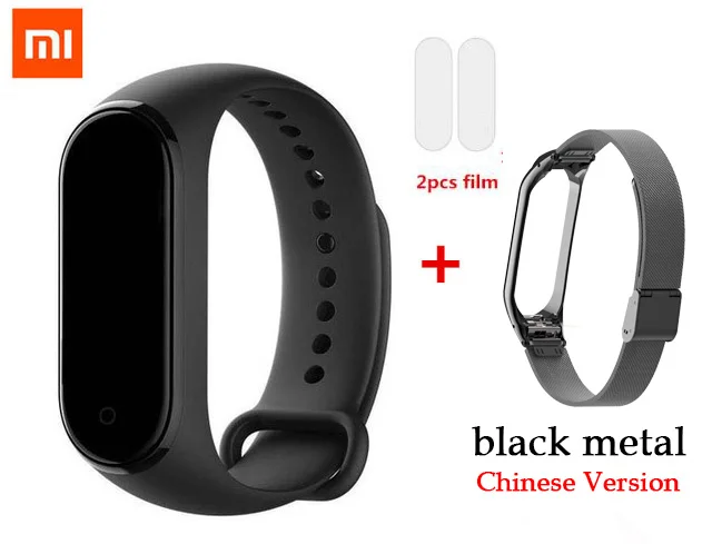 add black metal Xiaomi Mi Band 4 смарт-Браслет фитнес-браслет AI Bluetooth 5,0 AMOLED цветной сенсорный экран AI частота сердечных сокращений - Цвет: add black metal