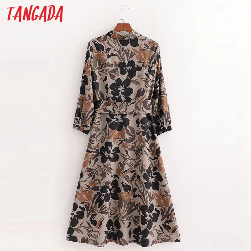 

Spring Summer 2021 New Arrival Long Sleeve Ladiesmidi Dress with Slash Fashion Women Flowers Shirt Dress