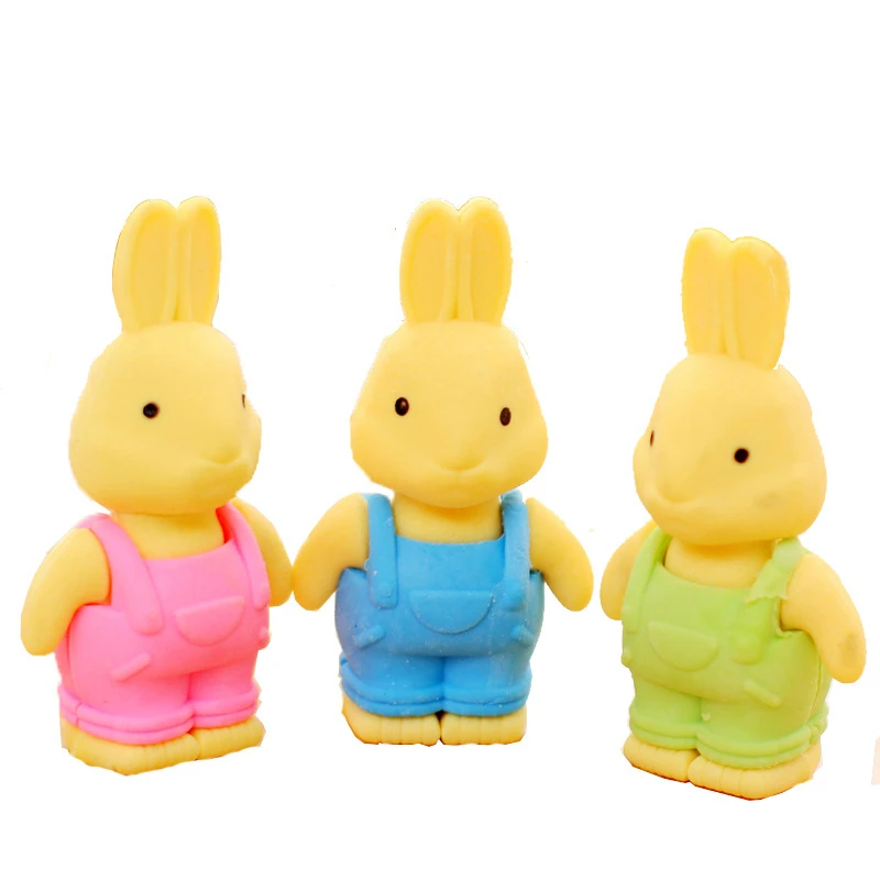 1PCS Cute Kawaii Pencil Cartoon Overalls Bunny Rubber Eraser Kids School Office Stationery Supply Lovely Animal Erasers - купить по