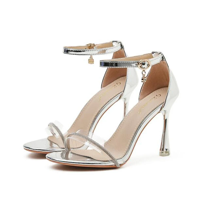 

Fashion Summer PVC Transparency Peep Toe Women Pumps High Heels glitter shoes Ankle Strap heels Ladies Shoes Sexy Pumps Sandals