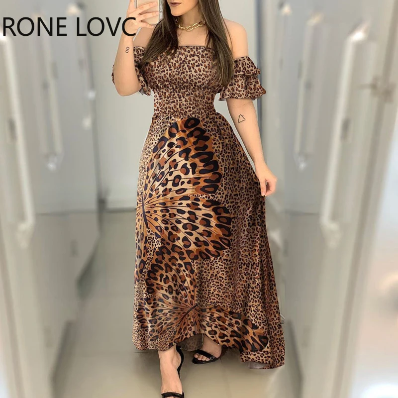 Женское платье макси с открытыми плечами и принтом в виде бабочек|Женские платья|