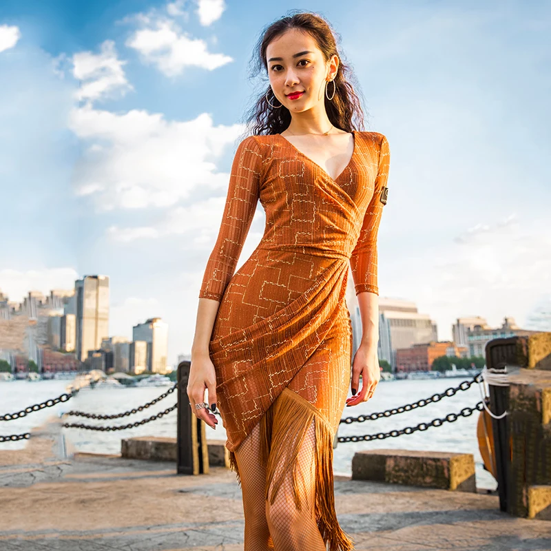 Платье для латинских танцев Осеннее современное платье танцевальный костюм