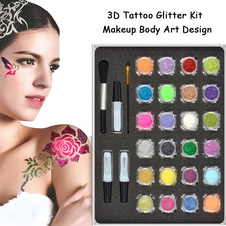 Временная пудра-вспышка 24 цвета набор для татуировок женский дизайн боди-арта