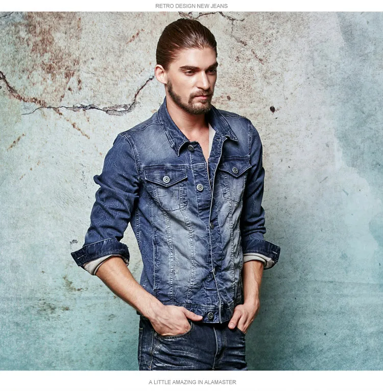 Мужская Весенняя трикотажная стрейчевая джинсовая куртка с краской для галстука