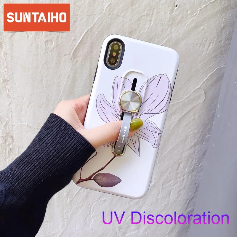 Suntaiho задняя крышка УФ обесцвечивание для iphone XR XS X 7 8 6 6S plus магнитное кольцо держатель чехол для iphone XR XS Max X 8 7 крышка