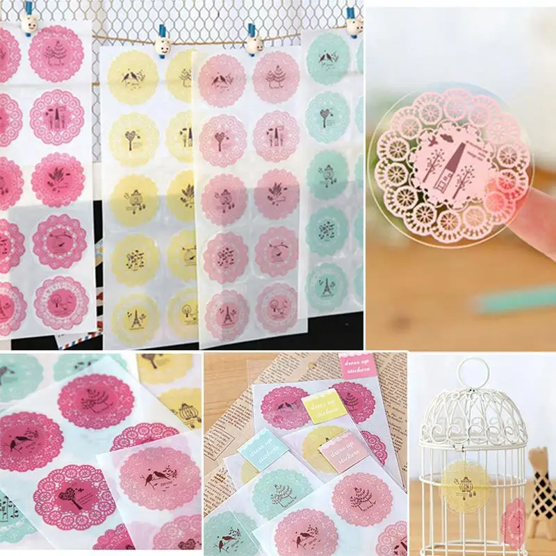 10 Stickers Scrapbook Round Lace Bird Flower Memo Decor Transparent Decorative Photo Album Diary Diy Stationery | Канцтовары для