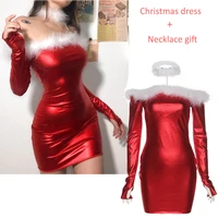 girafe christmas party bodycon mini dress sexy slim fit long sleeve off shoulder festival fancy red glossy christmas dressing