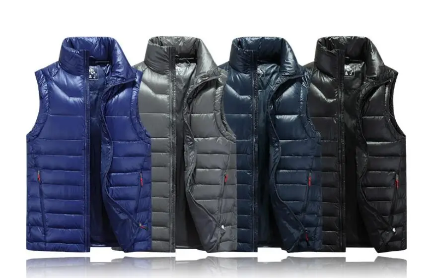 

ZNG 2019 New Men's Down Vests 4 Color Winter Jackets Waistcoat Men Fashion Sleeveless Solid Zipper Coat Overcoat Warm Vests