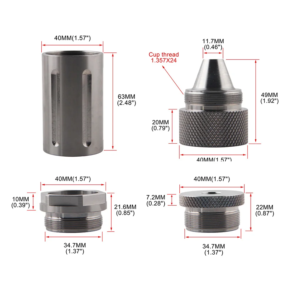 

1.375x24 titanium end cap screw cups Baffle adpater 1/2x28 5/8x24 for QT119 mst s