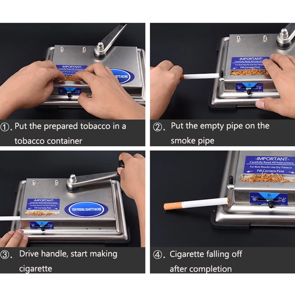 

Hand-cranked Cigarette Maker Stainless Steel Manual Cigarette Roller Tabletop Tobacco Injector for 100s King Regular Size