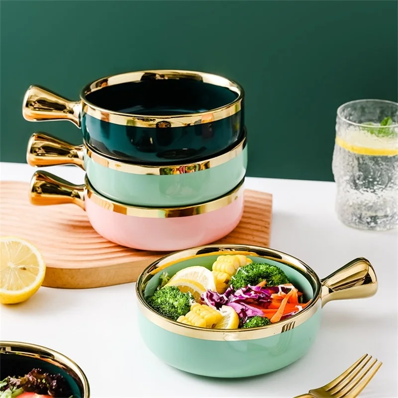 Керамическая миска с золотой ручкой тарелка инкрустацией роскошный фруктовый