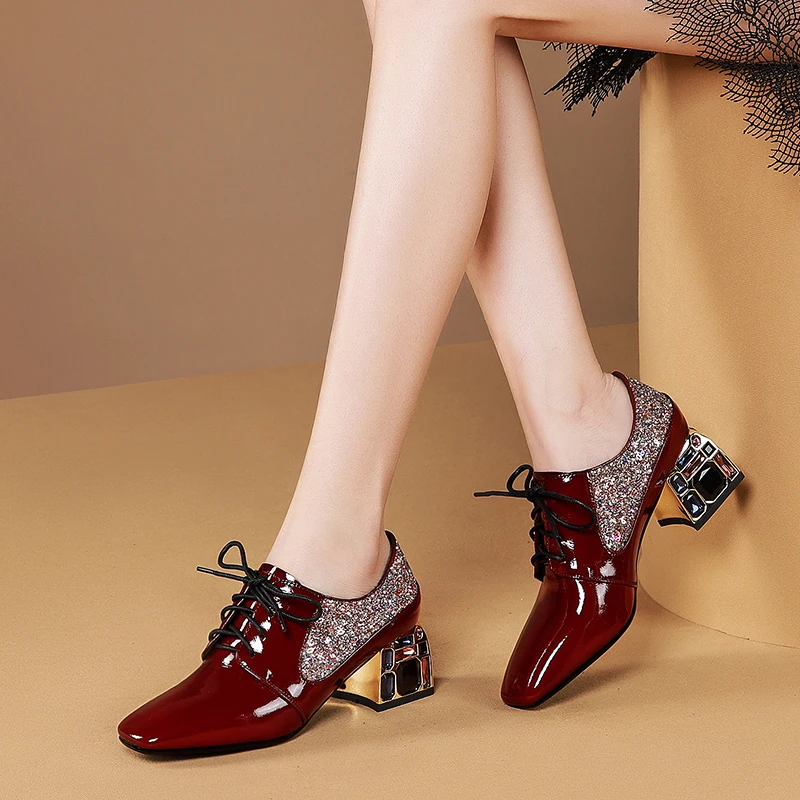 

New Shallow Women Pumps Genuine Leather High Heels Office Dancing Shoes Woman Spring Autumn Lace Up Classic Shoes Steinmeier