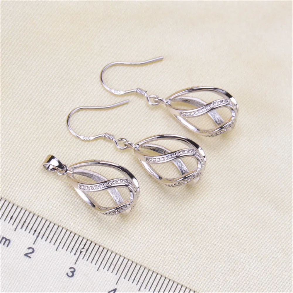 

Two-Piece Jewelry Suit Accessories Fashion Classic Pearl Silver Pendant Earring Ring Set DIY Making Parure Bijoux Femme