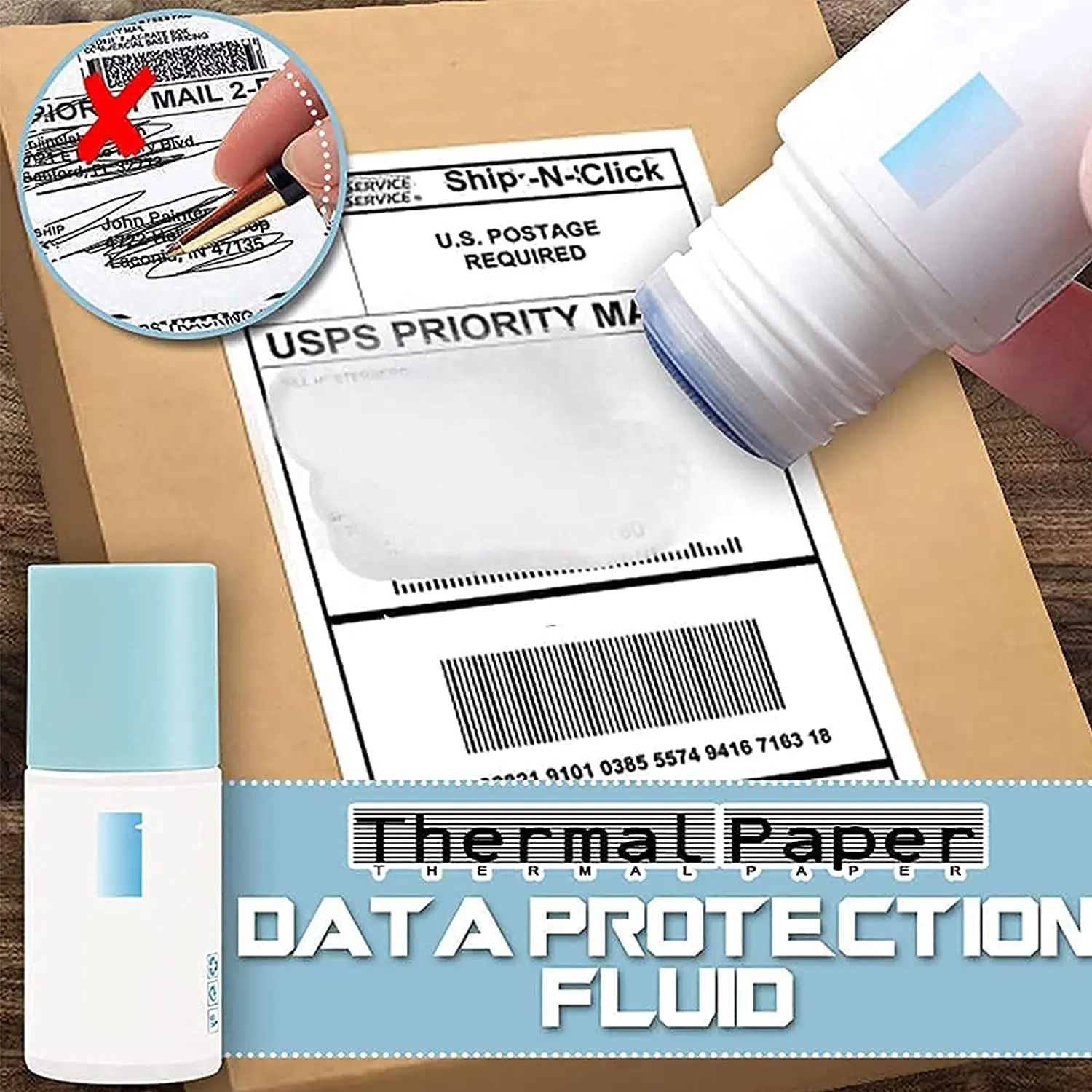 

Thermal Paper Data Protection Fluid,Security Stamp Identity Protection Roller Stamper for Id Privacy