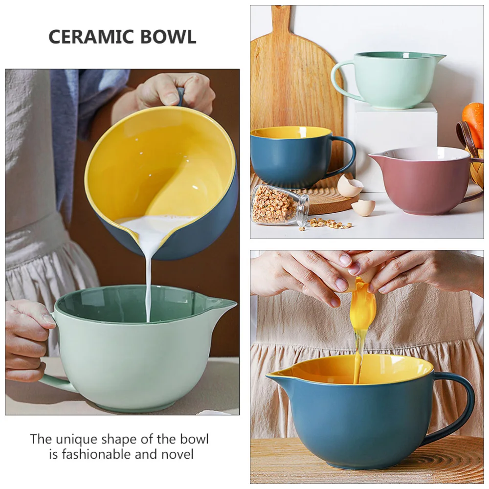 

1Pc Ceramic Bowl Practical Egg Mixing Bowl Food Serving Bowl (Yellow Blue)