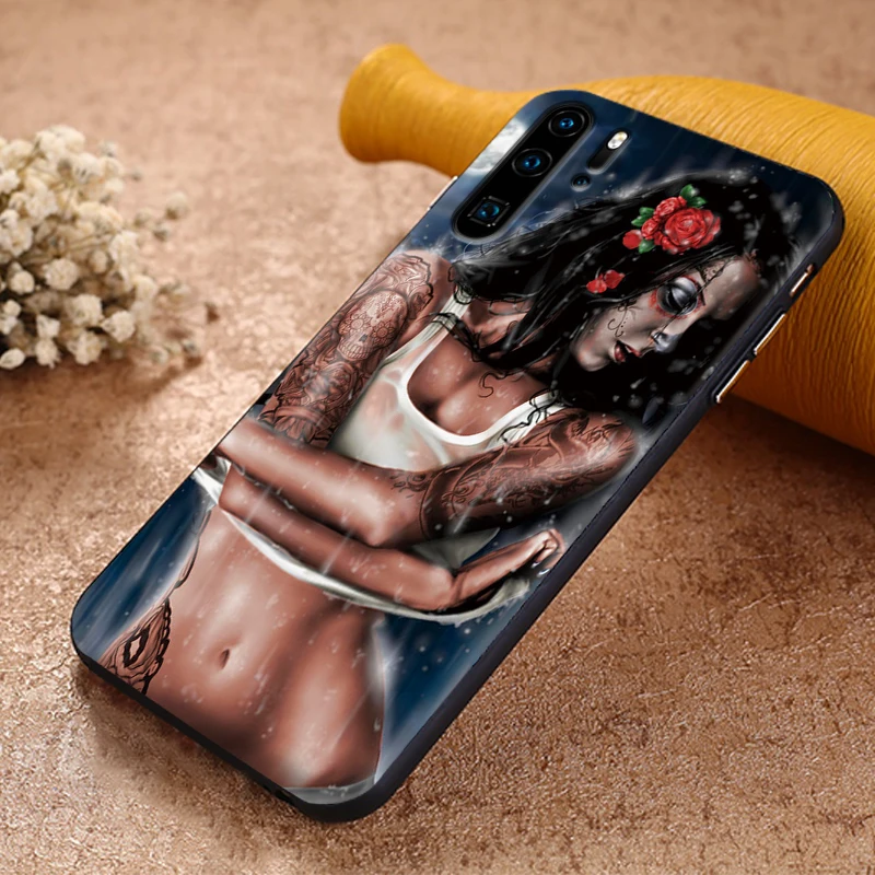 Fierce Татуировка Череп девушка для huawei Y6 Y7 2018 Y9 Prime 2019 Коврики 10 20 Pro Nova2 3 4 Lite Nova 2i 3i 5i