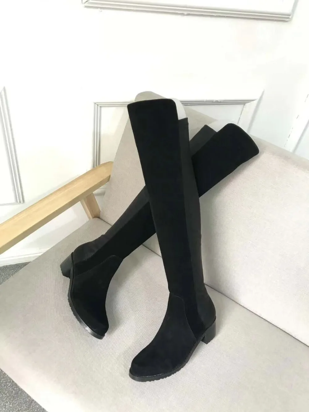 Zapatos de mujer; классические женские ботинки с высоким голенищем; модные женские ботинки из замши и флока без шнуровки; пикантные узкие эластичные ботинки