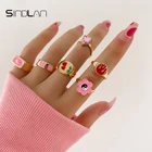 Кольцо женское Sindlan в стиле Kpop, 6 шт., с изображением тайцзи, ювелирные украшения, розовое хрустальное сердце