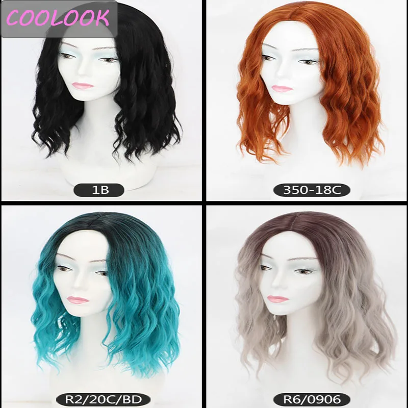 

Short Ombre Wavy Bob Wigs Natural Synthetic Shoulder Length Cosplay Lolita Hair Wigs for Women Colored African American Wave Wig