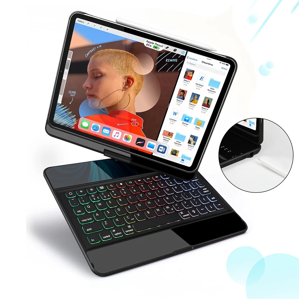 Jelly Comb, беспроводной Чехол для iPad, клавиатура для iPad Pro 12,9, защитный 7 цветов, клавиатура Buletooth с подсветкой и держателем для карандашей