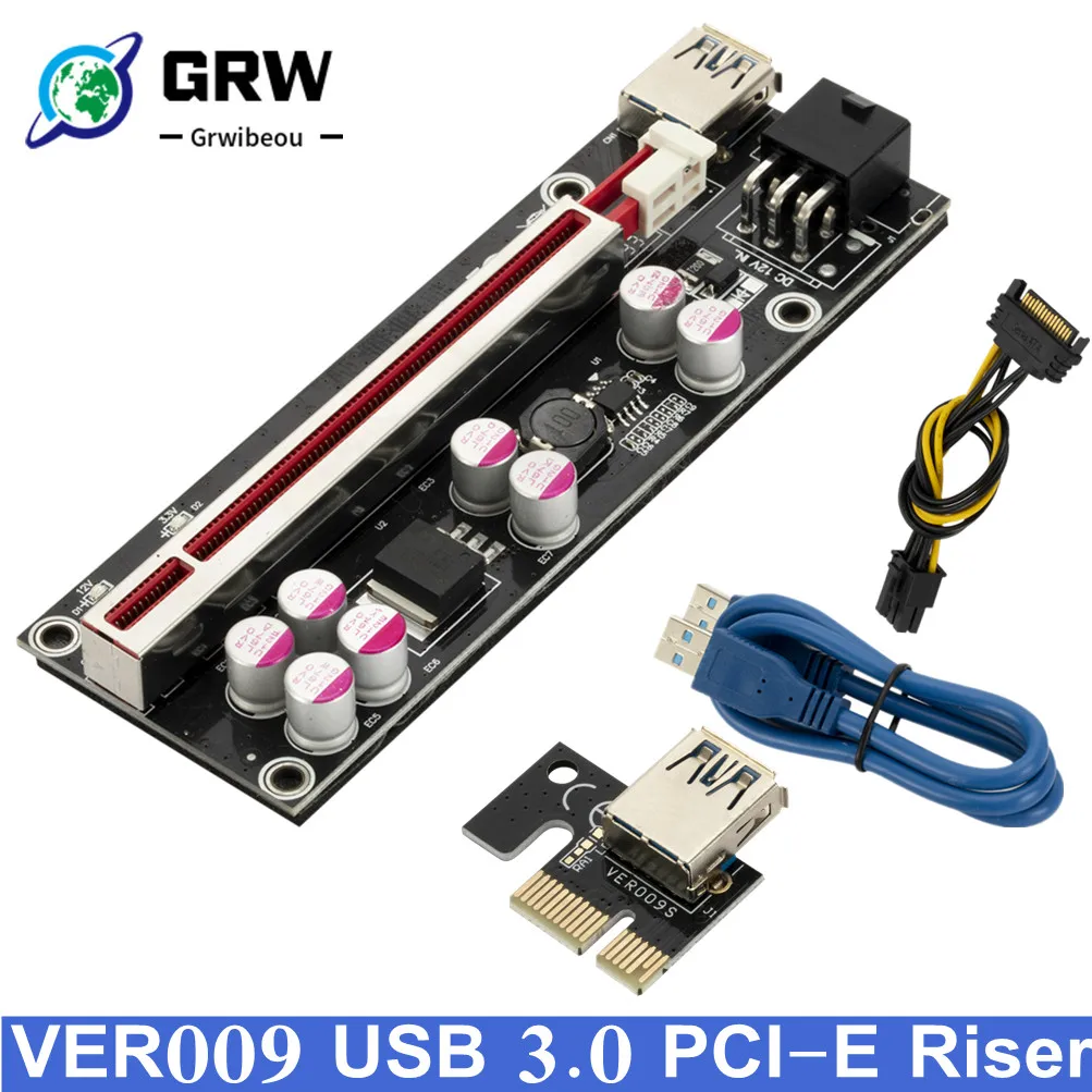 

GRWIBEOU 1Pcs VER009S PCIE Riser 009s Express x16 Cabo Riser For Video Card USB 3.0 Cable SATA to 6pin Power For Mining Miner