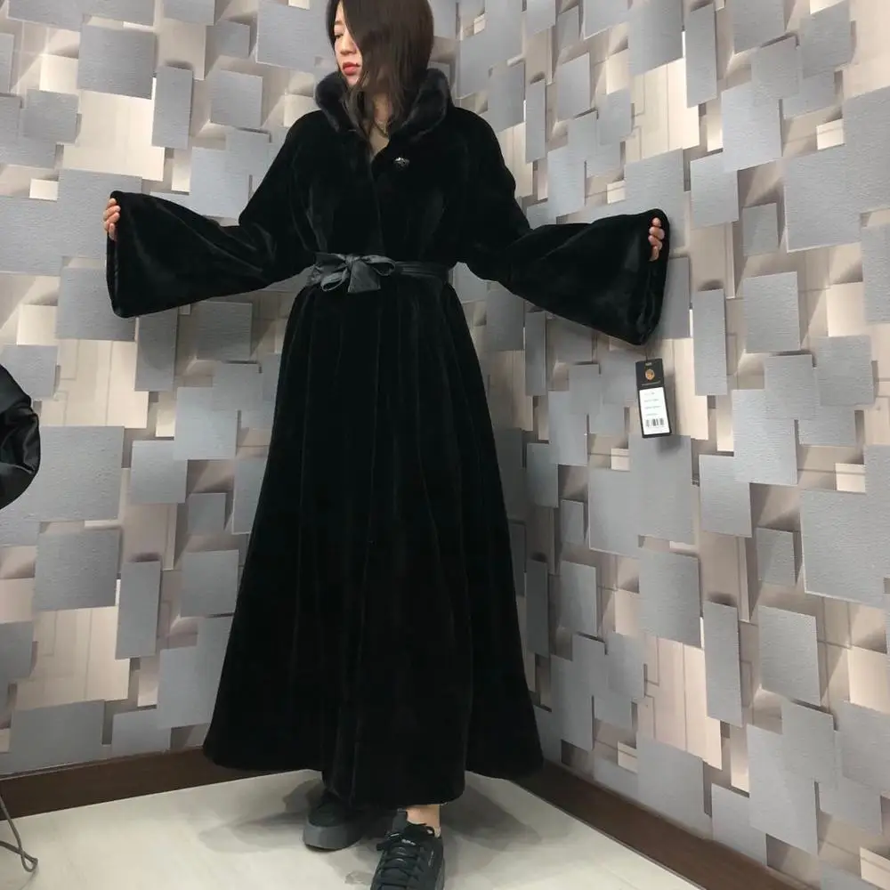 Женское Норковое Пальто с натуральным мехом DENVINNY длинное на зиму 2020|Шубы и