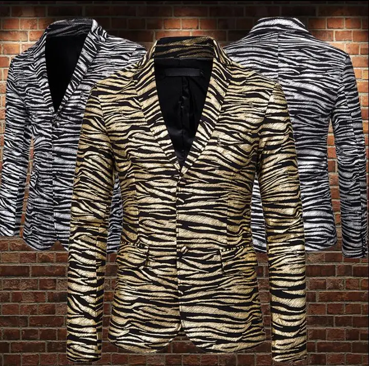 

Zebra pattern bronzing suits men blazer golden silver shiny masculino slim casaco jaqueta masculina coats mens jacket B430