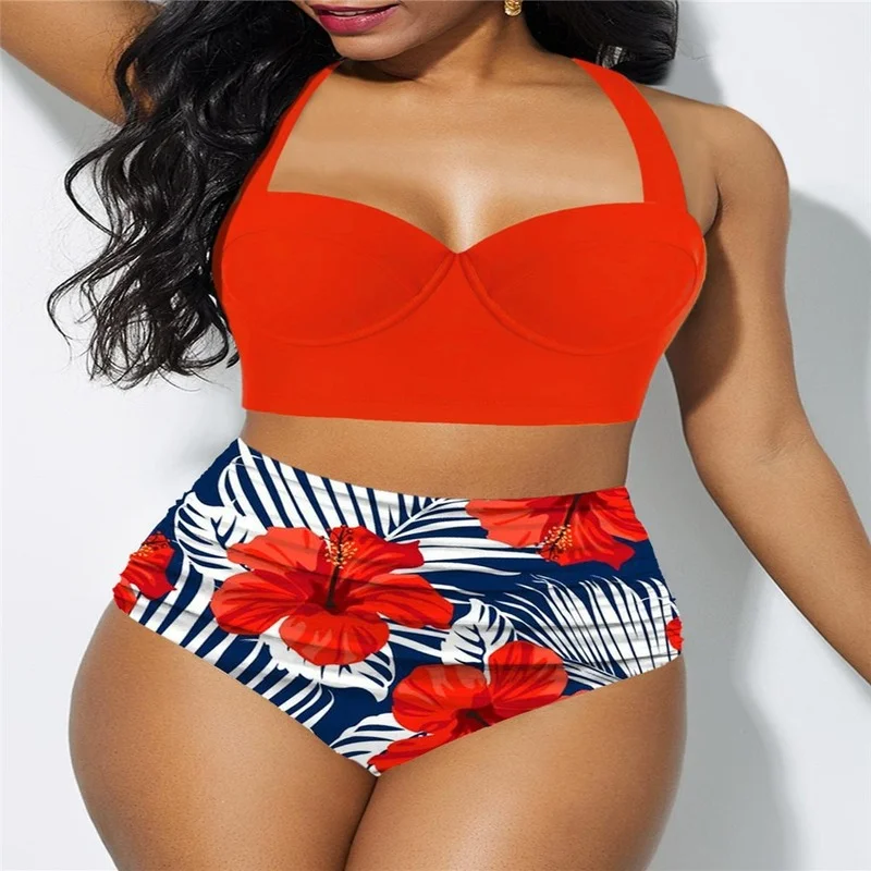 

2021 European and American Summer Beach New Micro Sexy Split Swimsuit Women Bikini High Waist Bikini Swimming Suit for Women